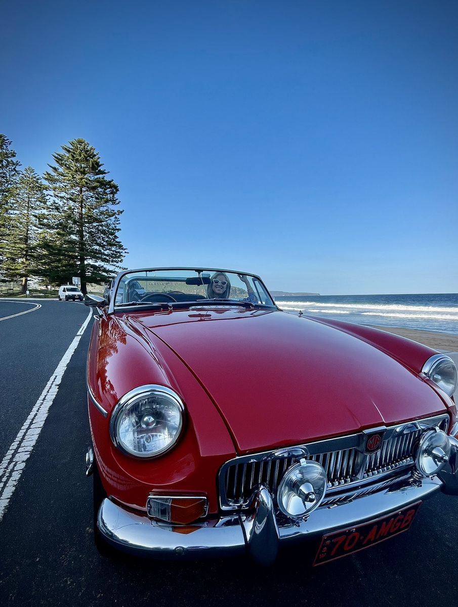 Classic MG B convertible wedding car Sydney on terrace street